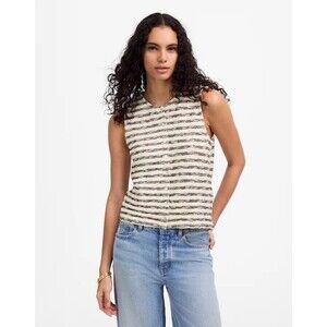 MADEWELL Crewneck Sweater Vest M Natural Striped Button Up Cotton Blend NWT B6